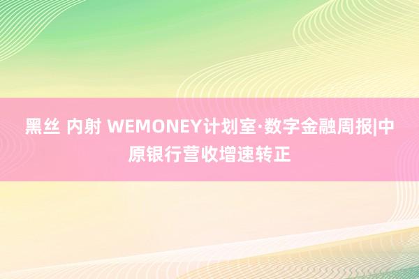黑丝 内射 WEMONEY计划室·数字金融周报|中原银行营收增速转正